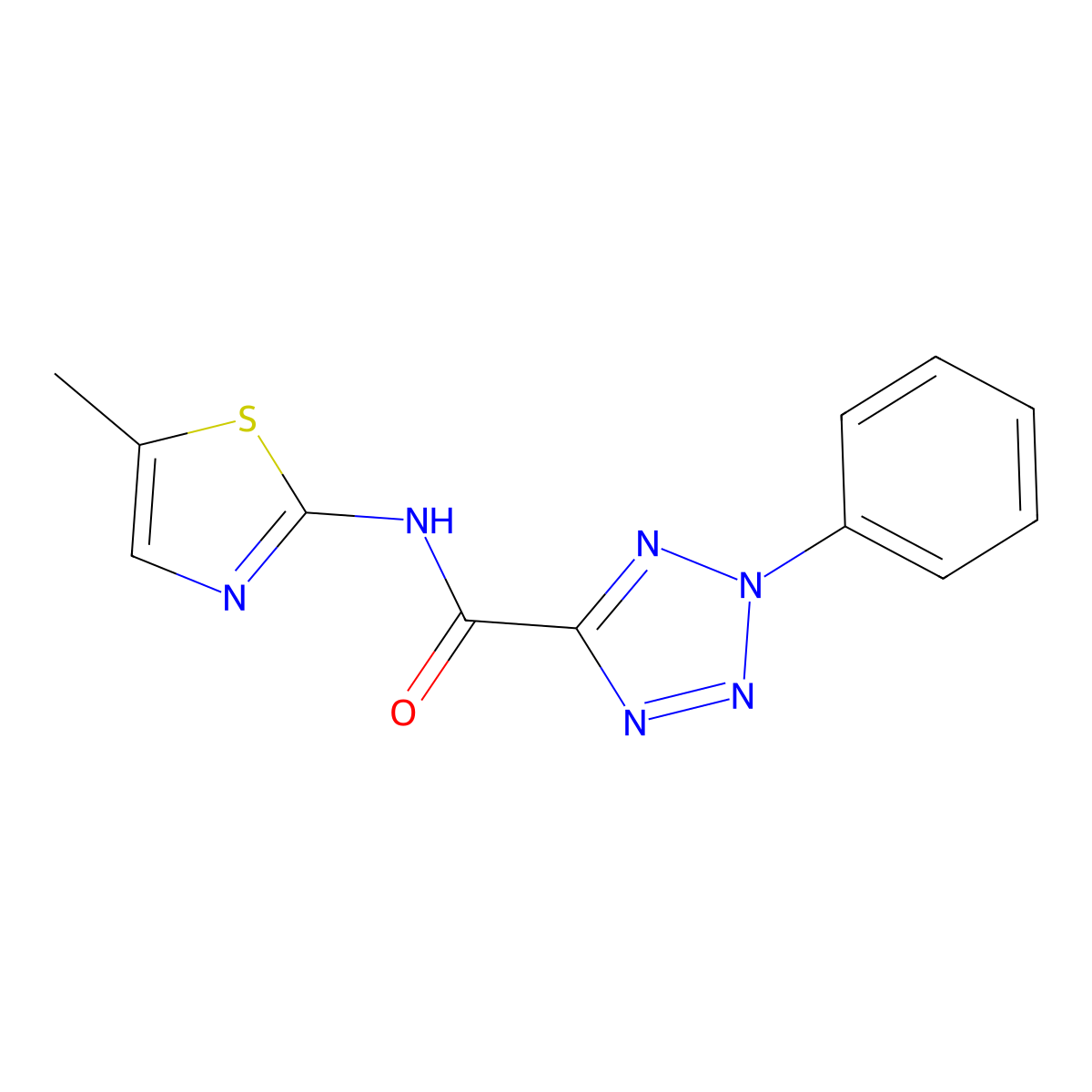 N-(5-methylthiazol-2-yl)-2-phenyl-2H-tetrazole-5-carboxamide molecular structure, CAS 1396877-11-4