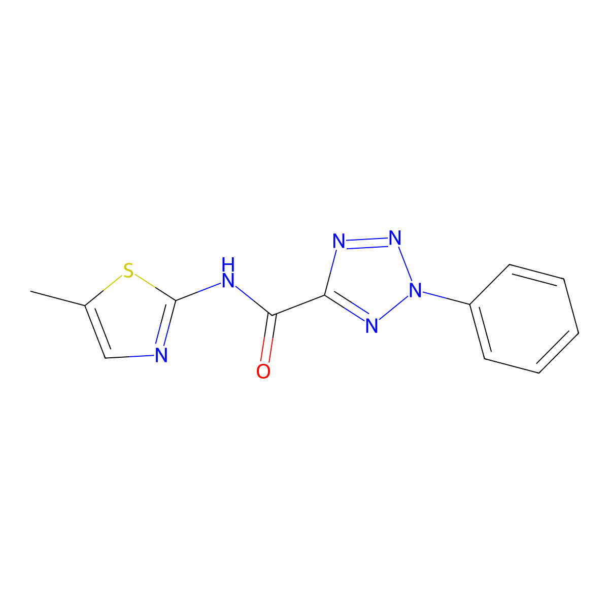 N-(5-methylthiazol-2-yl)-2-phenyl-2H-tetrazole-5-carboxamide molecular structure, CAS 1396877-11-4