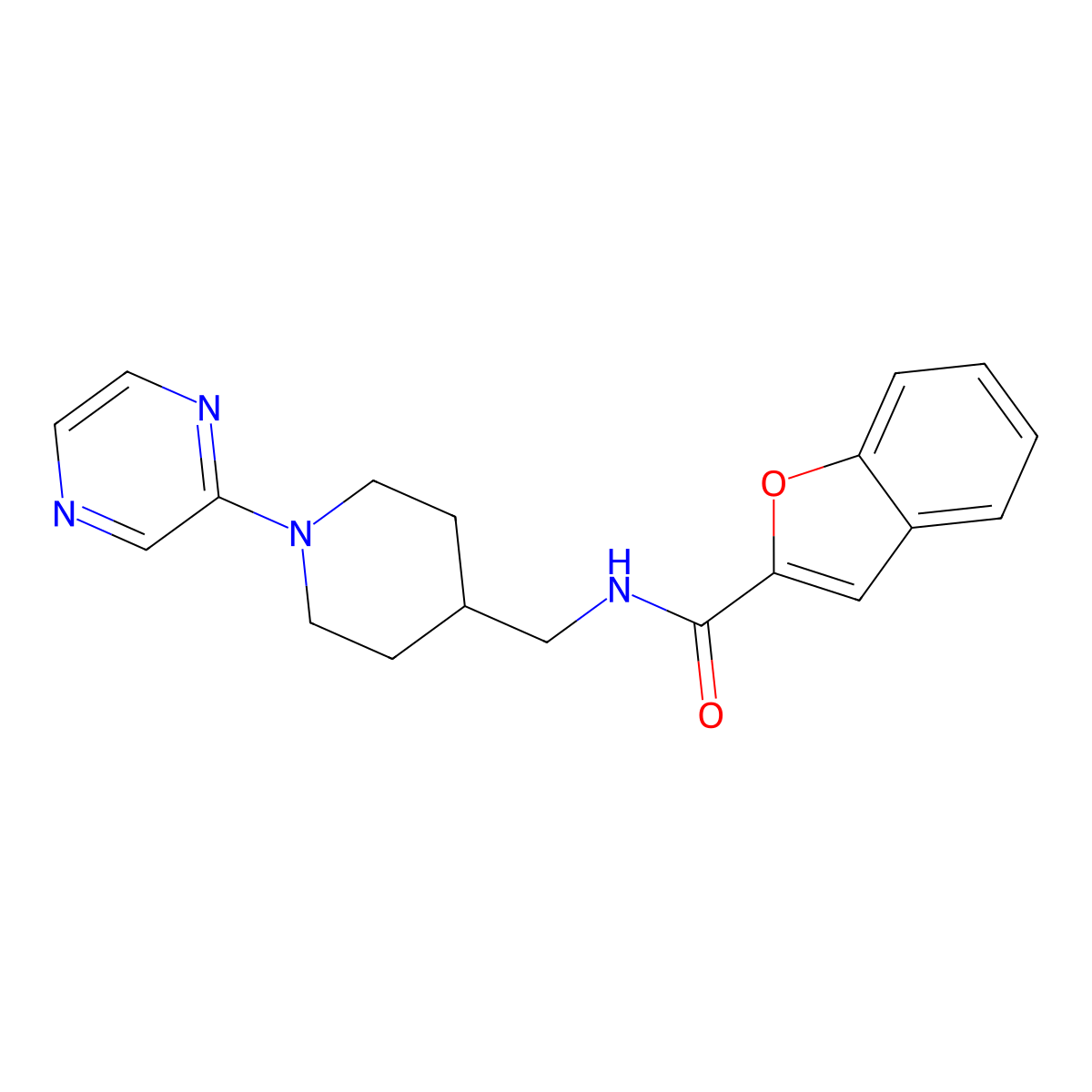 N-((1-(pyrazin-2-yl)piperidin-4-yl)methyl)benzofuran-2-carboxamide molecular structure, CAS 1396877-21-6