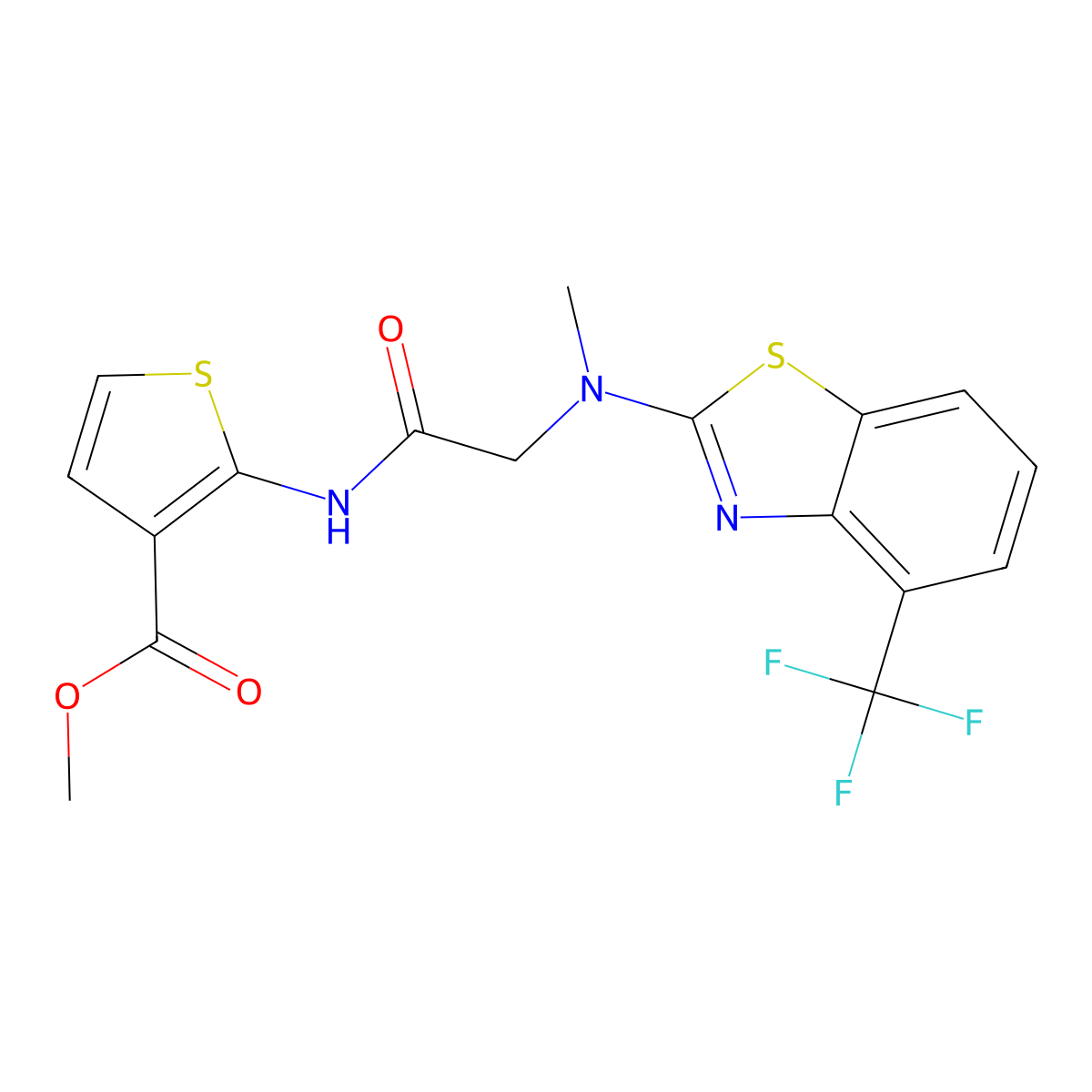 Methyl 2-(2-(methyl(4-(trifluoromethyl)benzo[d]thiazol-2-yl)amino)acetamido)thiophene-3-carboxylate molecular structure, CAS 1396877-23-8