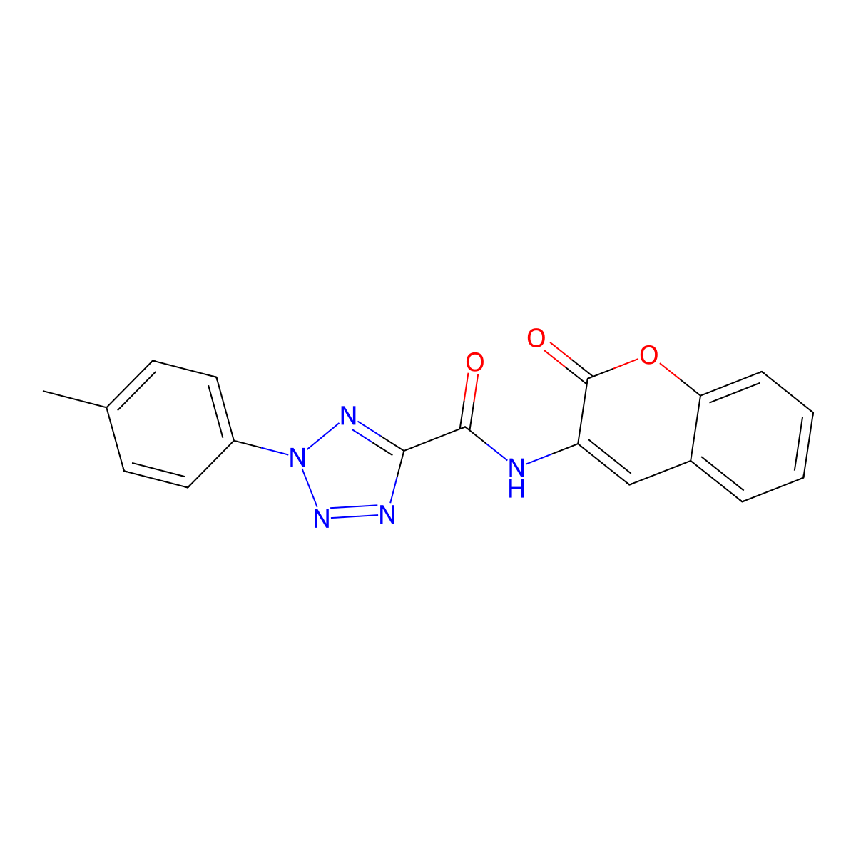 N-(2-oxo-2H-chromen-3-yl)-2-(p-tolyl)-2H-tetrazole-5-carboxamide molecular structure, CAS 1396877-25-0