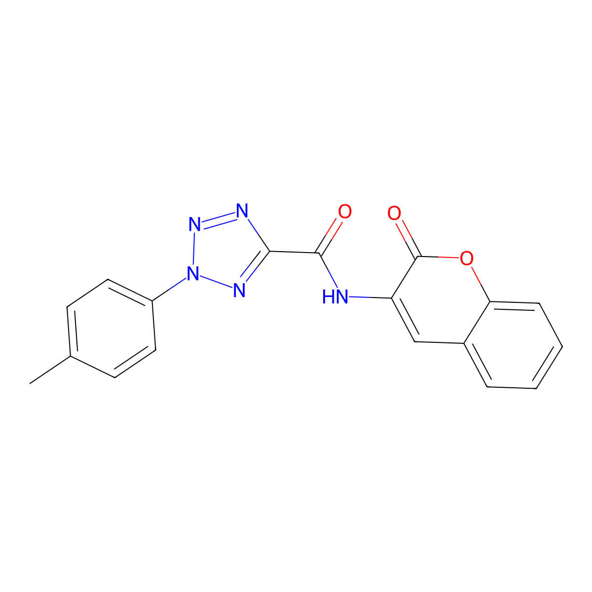 N-(2-oxo-2H-chromen-3-yl)-2-(p-tolyl)-2H-tetrazole-5-carboxamide molecular structure, CAS 1396877-25-0