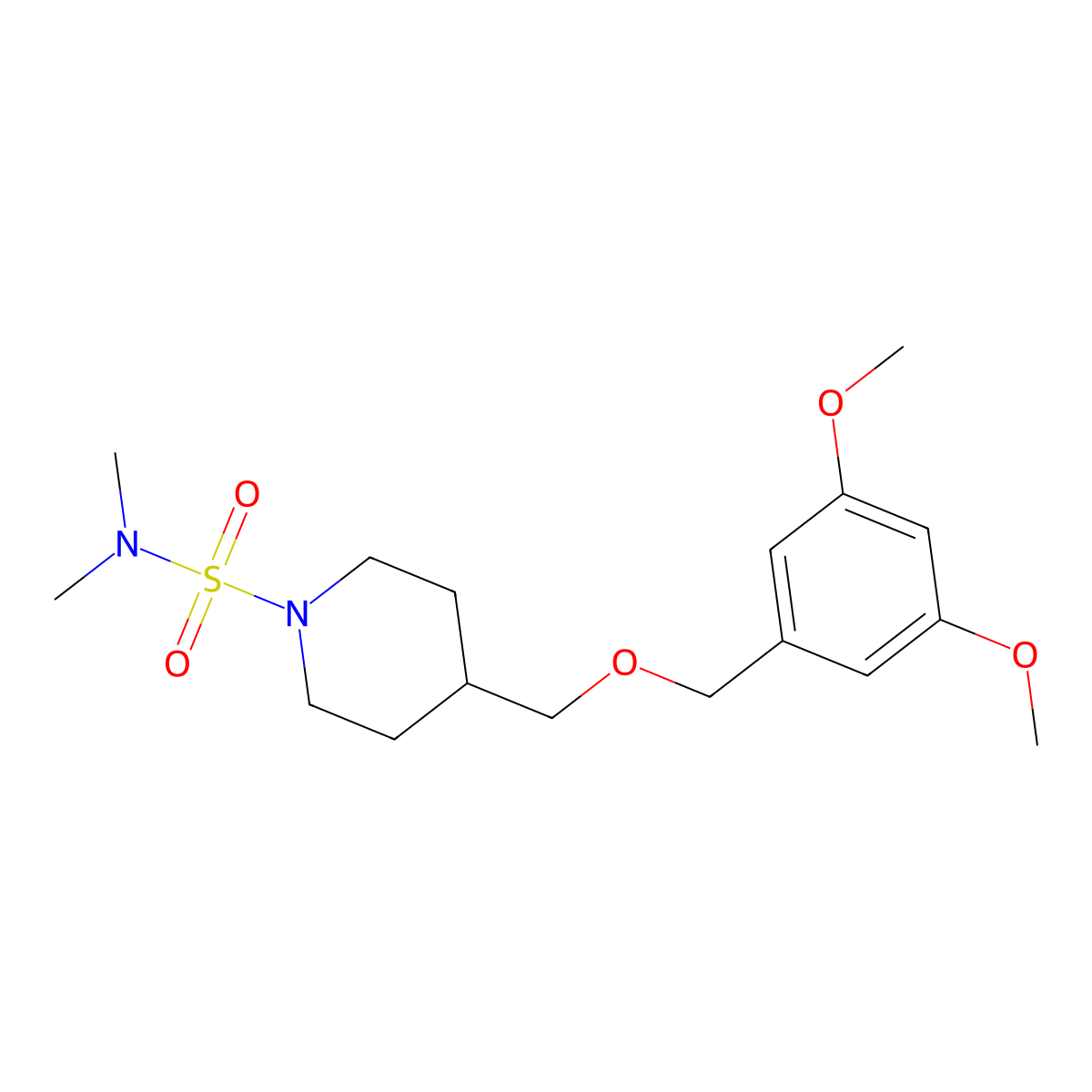 4-(((3,5-dimethoxybenzyl)oxy)methyl)-N,N-dimethylpiperidine-1-sulfonamide molecular structure, CAS 1396877-28-3