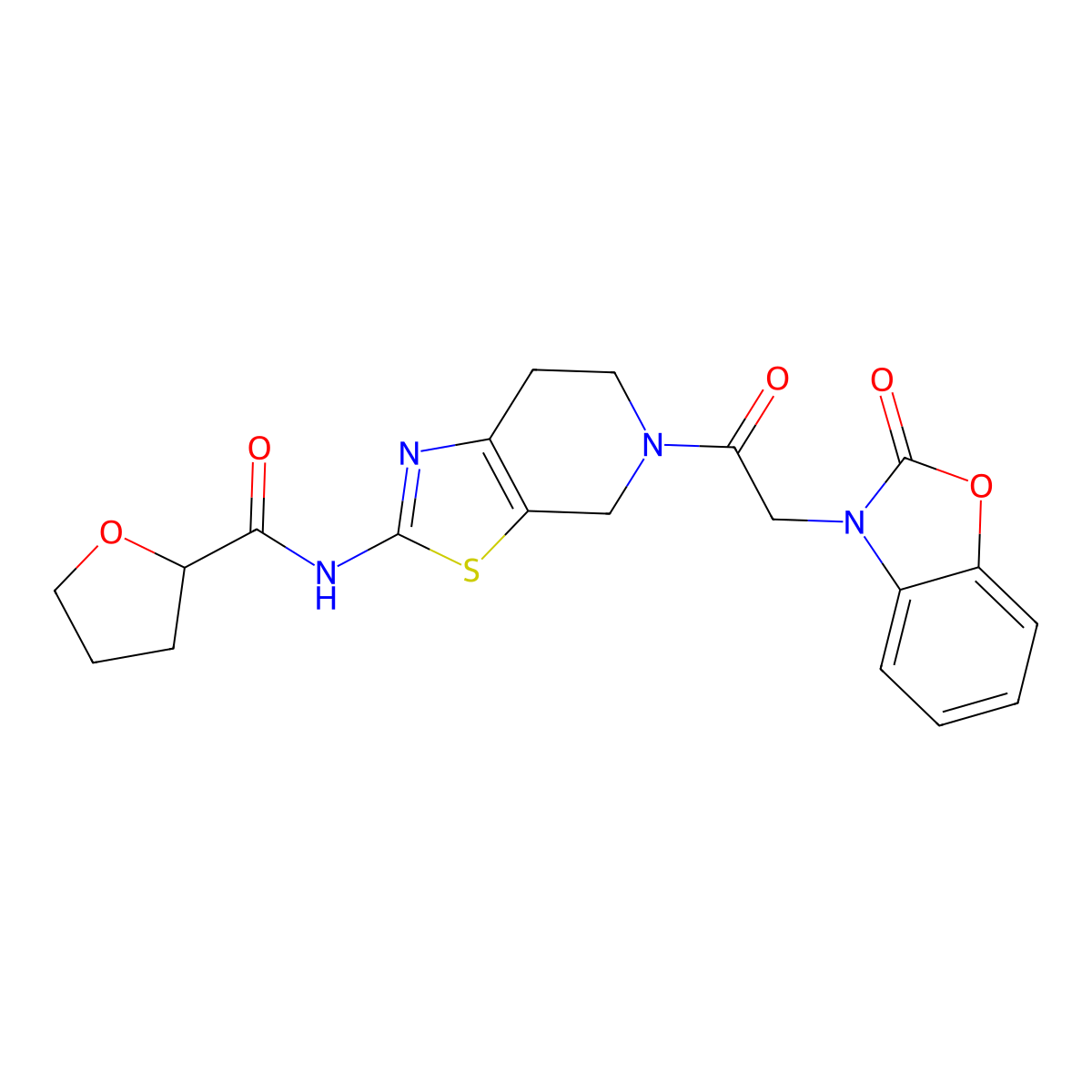 N-(5-(2-(2-oxobenzo[d]oxazol-3(2H)-yl)acetyl)-4,5,6,7-tetrahydrothiazolo[5,4-c]pyridin-2-yl)tetrahydrofuran-2-carboxamide molecular structure, CAS 1396877-29-4