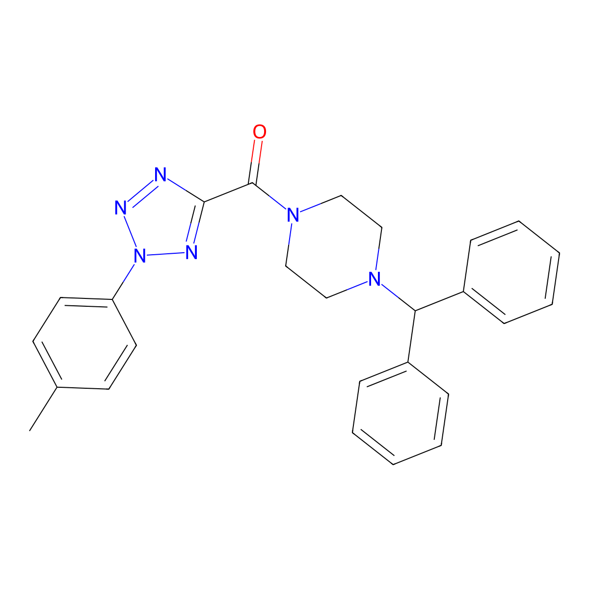 (4-benzhydrylpiperazin-1-yl)(2-(p-tolyl)-2H-tetrazol-5-yl)methanone molecular structure, CAS 1396877-32-9