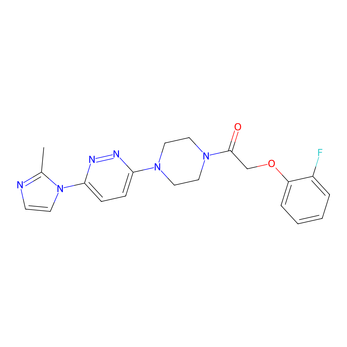 2-(2-fluorophenoxy)-1-(4-(6-(2-methyl-1H-imidazol-1-yl)pyridazin-3-yl)piperazin-1-yl)ethanone molecular structure, CAS 1396877-34-1