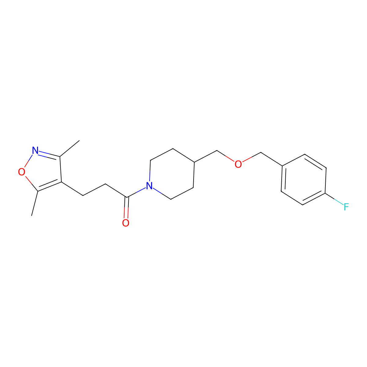 3-(3,5-Dimethylisoxazol-4-yl)-1-(4-(((4-fluorobenzyl)oxy)methyl)piperidin-1-yl)propan-1-one molecular structure, CAS 1396877-36-3
