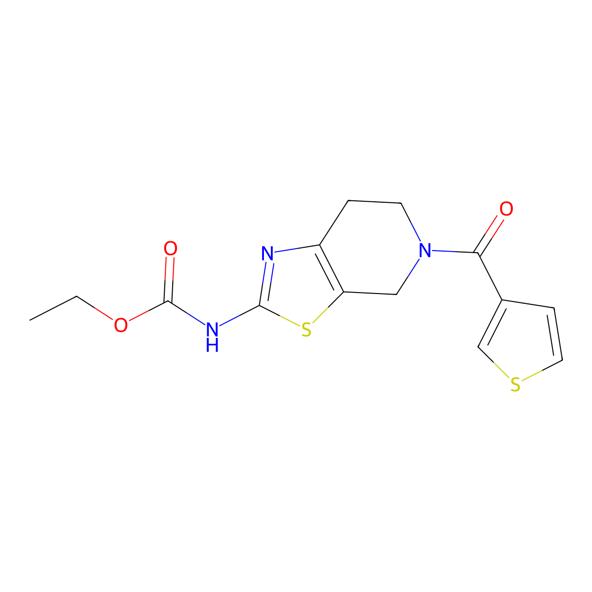 Ethyl (5-(thiophene-3-carbonyl)-4,5,6,7-tetrahydrothiazolo[5,4-c]pyridin-2-yl)carbamate molecular structure, CAS 1396877-38-5