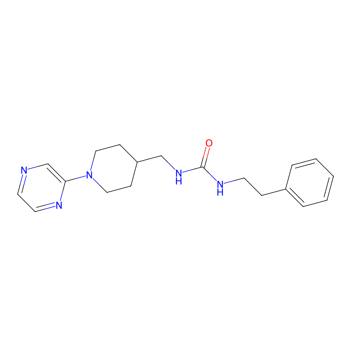 1-(2-Phenylethyl)-3-{[1-(pyrazin-2-yl)piperidin-4-yl]methyl}urea molecular structure, CAS 1396877-46-5