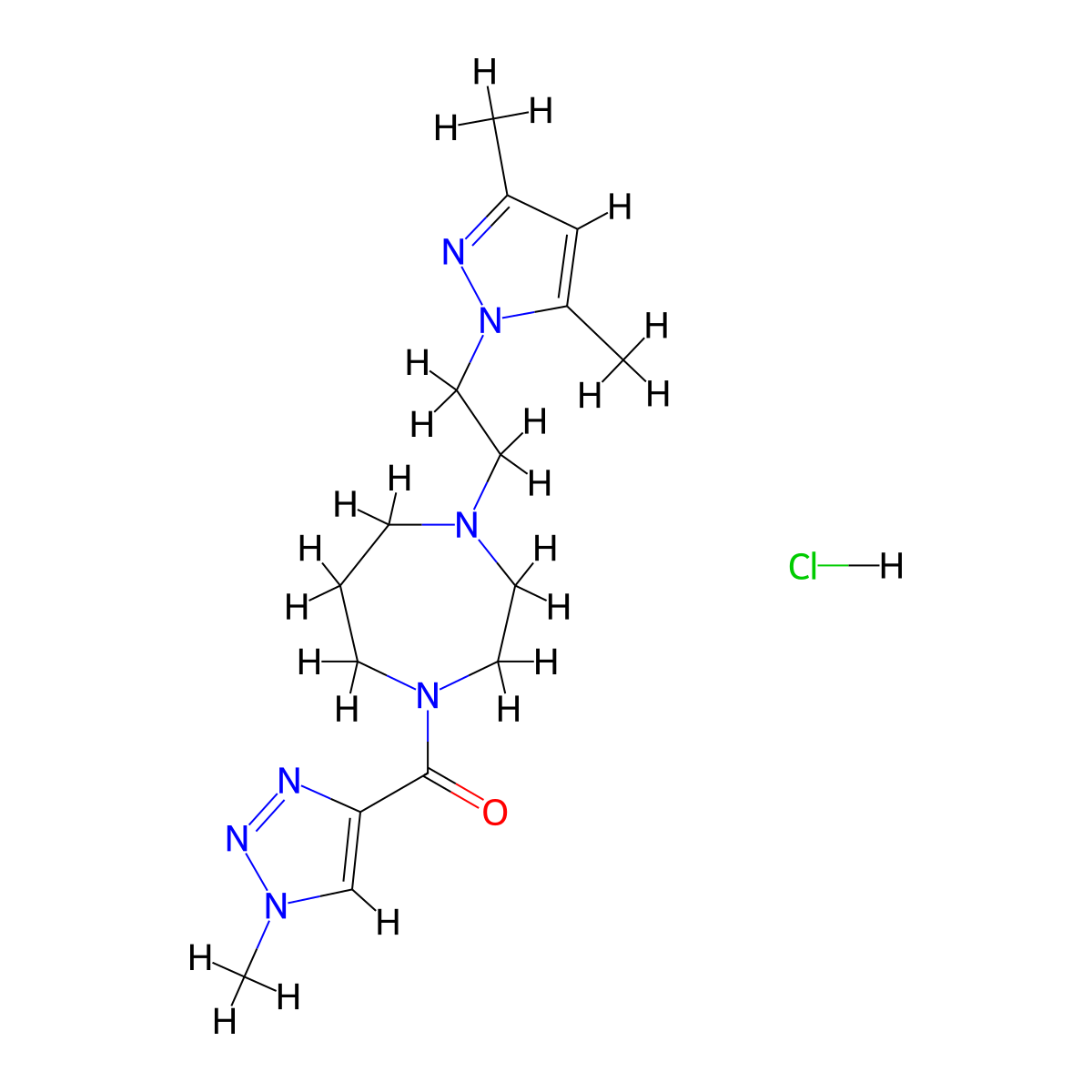 (4-(2-(3,5-dimethyl-1H-pyrazol-1-yl)ethyl)-1,4-diazepan-1-yl)(1-methyl-1H-1,2,3-triazol-4-yl)methanone hydrochloride molecular structure, CAS 1396877-49-8
