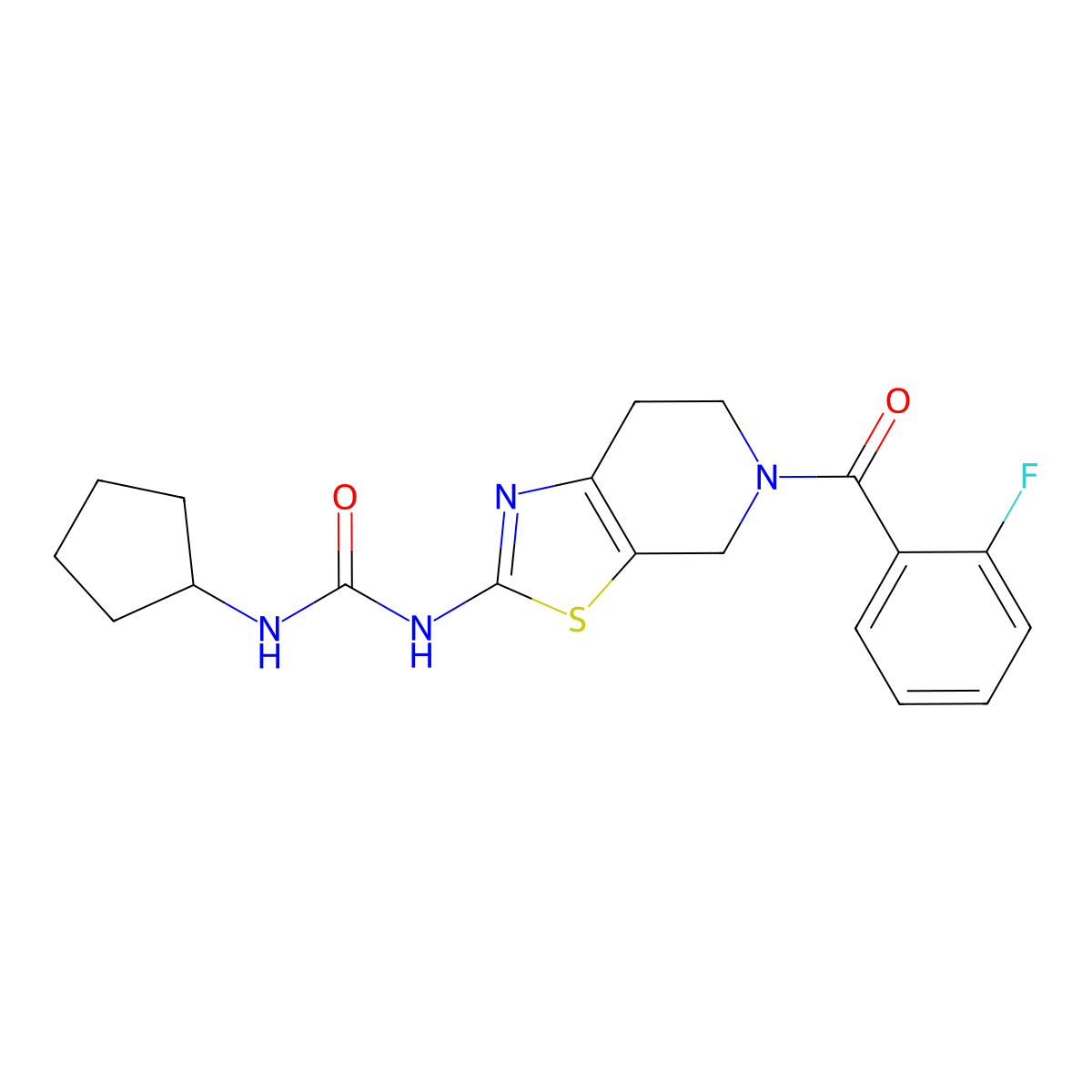 1-Cyclopentyl-3-(5-(2-fluorobenzoyl)-4,5,6,7-tetrahydrothiazolo[5,4-c]pyridin-2-yl)urea molecular structure, CAS 1396877-56-7