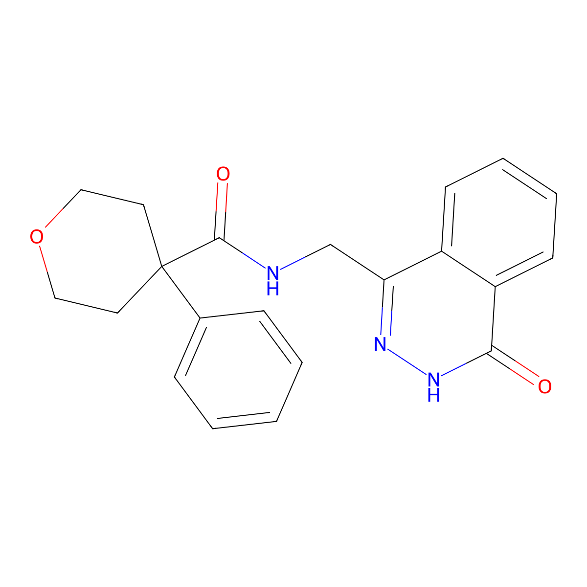 N-((4-oxo-3,4-dihydrophthalazin-1-yl)methyl)-4-phenyltetrahydro-2H-pyran-4-carboxamide molecular structure, CAS 1396877-59-0