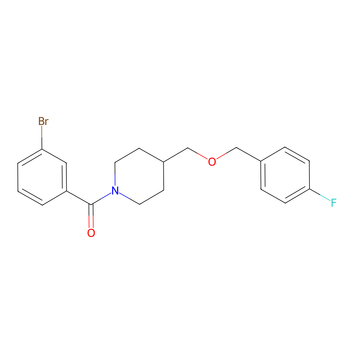 (3-Bromophenyl)(4-(((4-fluorobenzyl)oxy)methyl)piperidin-1-yl)methanone molecular structure, CAS 1396877-66-9