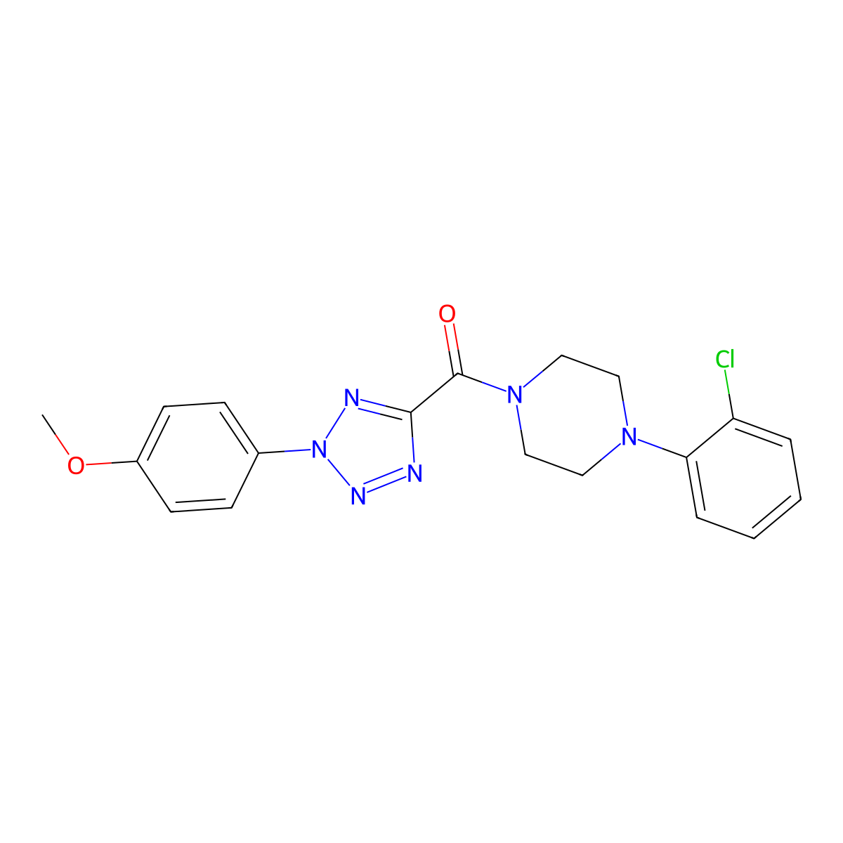 (4-(2-chlorophenyl)piperazin-1-yl)(2-(4-methoxyphenyl)-2H-tetrazol-5-yl)methanone molecular structure, CAS 1396877-72-7
