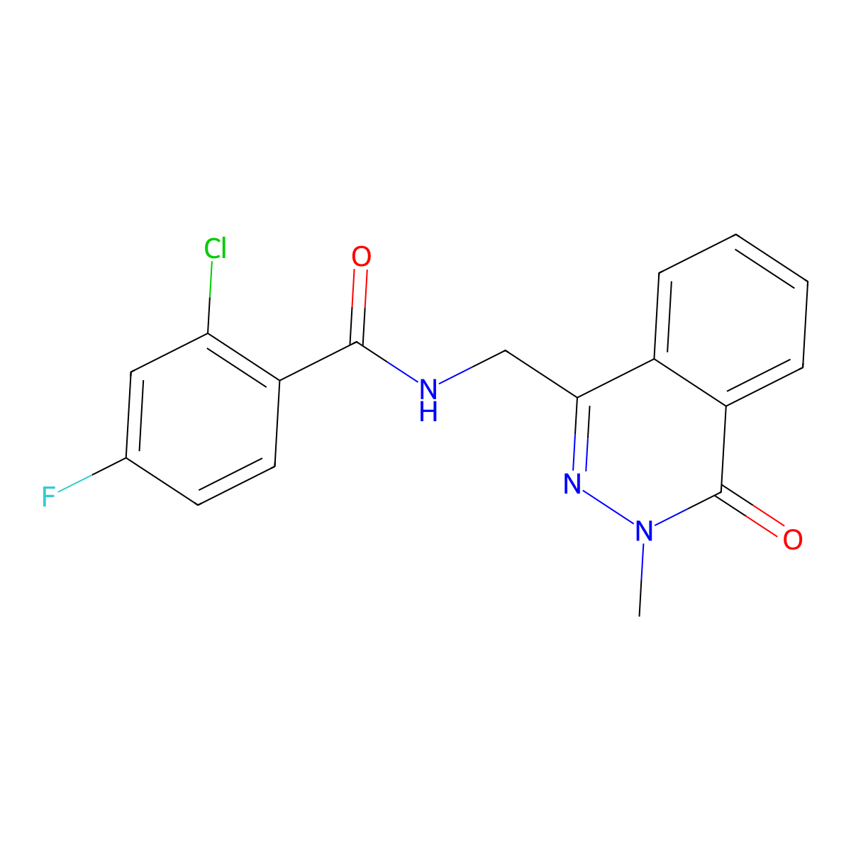 2-chloro-4-fluoro-N-[(3-methyl-4-oxo-3,4-dihydrophthalazin-1-yl)methyl]benzamide molecular structure, CAS 1396877-75-0