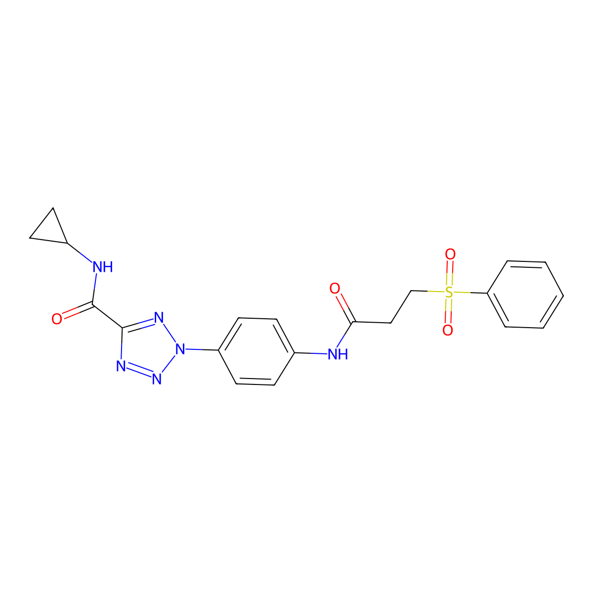 N-cyclopropyl-2-(4-(3-(phenylsulfonyl)propanamido)phenyl)-2H-tetrazole-5-carboxamide molecular structure, CAS 1396877-76-1