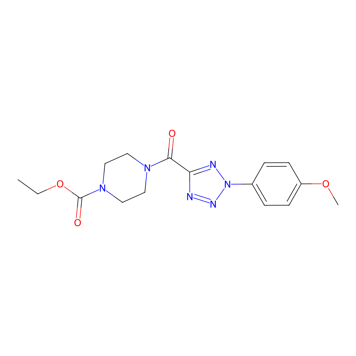 ethyl 4-(2-(4-methoxyphenyl)-2H-tetrazole-5-carbonyl)piperazine-1-carboxylate molecular structure, CAS 1396877-80-7