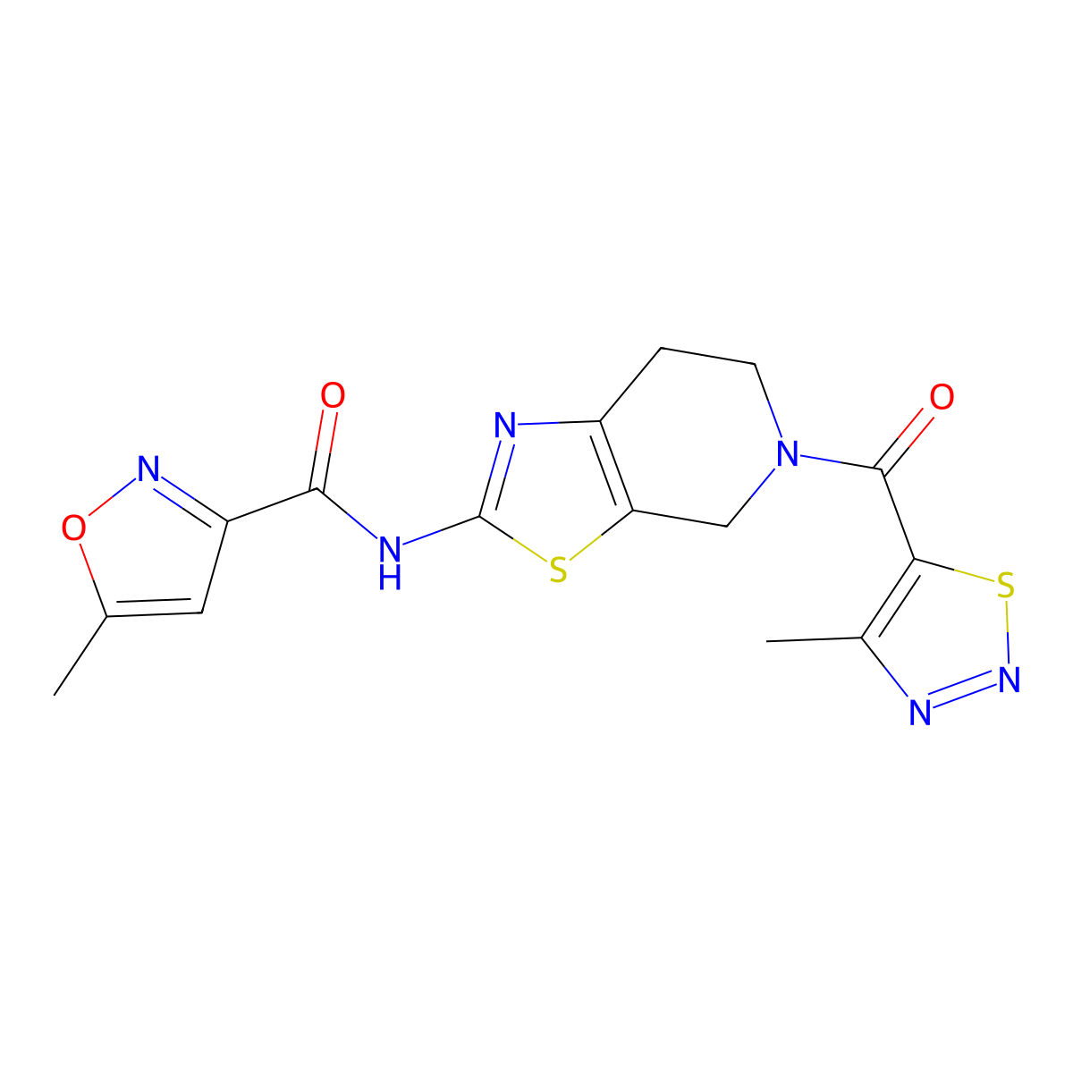 5-methyl-N-(5-(4-methyl-1,2,3-thiadiazole-5-carbonyl)-4,5,6,7-tetrahydrothiazolo[5,4-c]pyridin-2-yl)isoxazole-3-carboxamide molecular structure, CAS 1396877-85-2