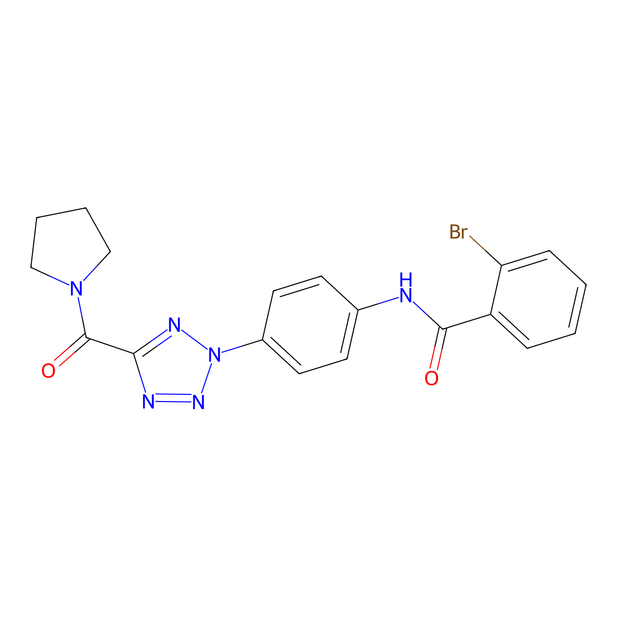 2-bromo-N-(4-(5-(pyrrolidine-1-carbonyl)-2H-tetrazol-2-yl)phenyl)benzamide molecular structure, CAS 1396877-94-3