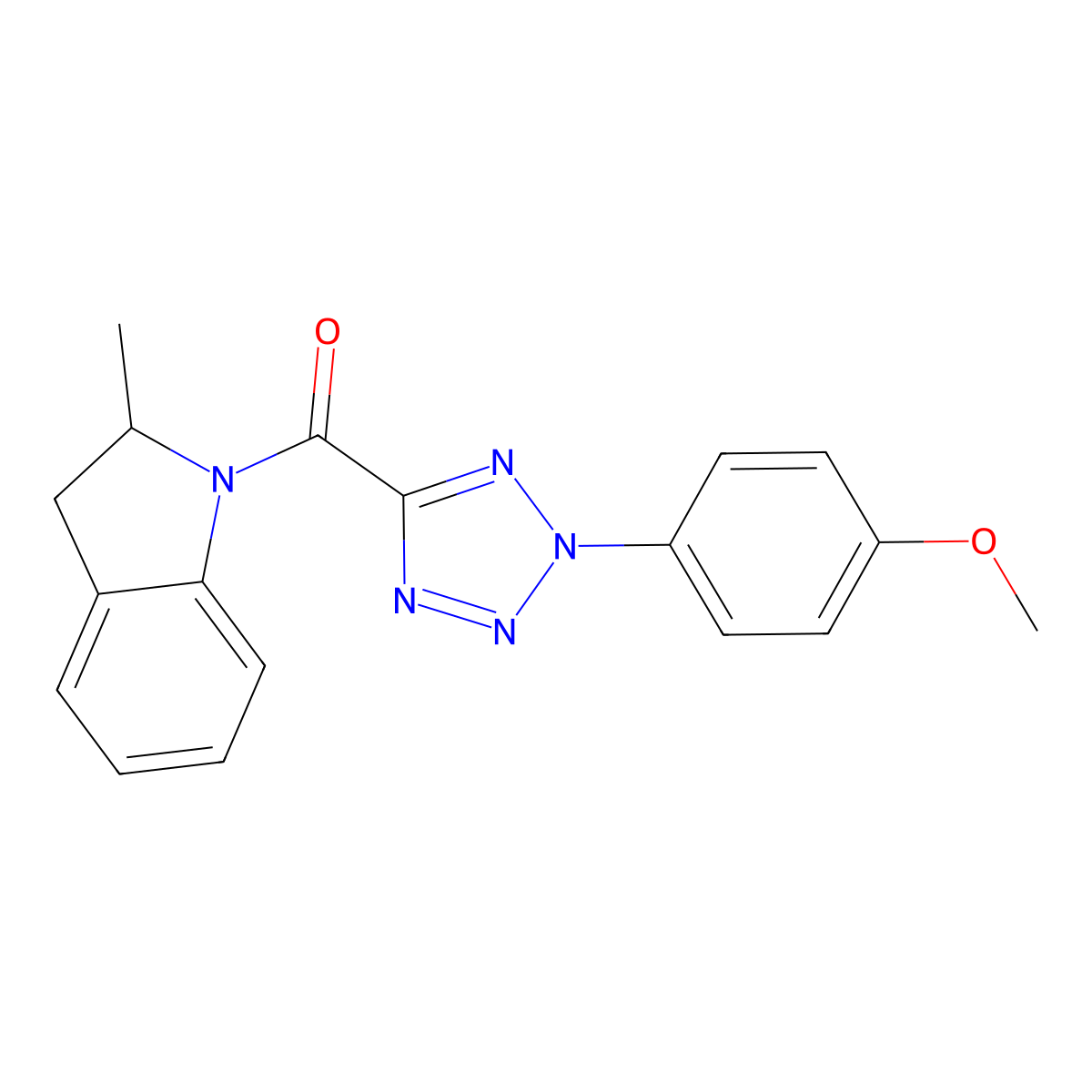 (2-(4-methoxyphenyl)-2H-tetrazol-5-yl)(2-methylindolin-1-yl)methanone molecular structure, CAS 1396877-95-4