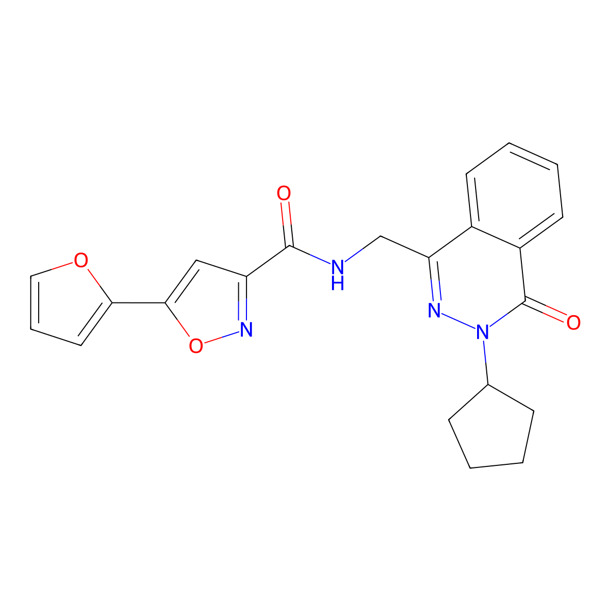 N-((3-cyclopentyl-4-oxo-3,4-dihydrophthalazin-1-yl)methyl)-5-(furan-2-yl)isoxazole-3-carboxamide molecular structure, CAS 1396877-96-5