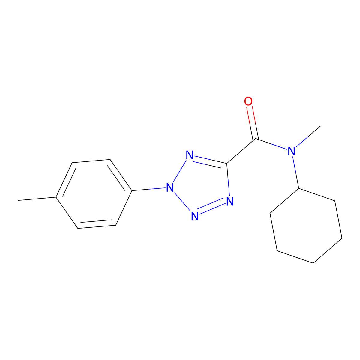 N-cyclohexyl-N-methyl-2-(p-tolyl)-2H-tetrazole-5-carboxamide molecular structure, CAS 1396877-97-6