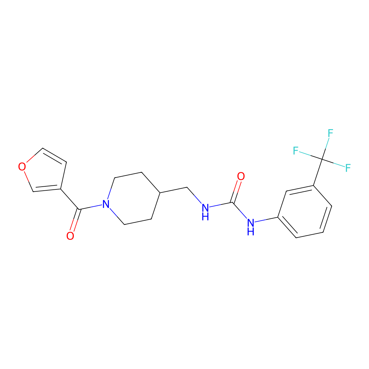 1-((1-(Furan-3-carbonyl)piperidin-4-yl)methyl)-3-(3-(trifluoromethyl)phenyl)urea molecular structure, CAS 1396877-98-7