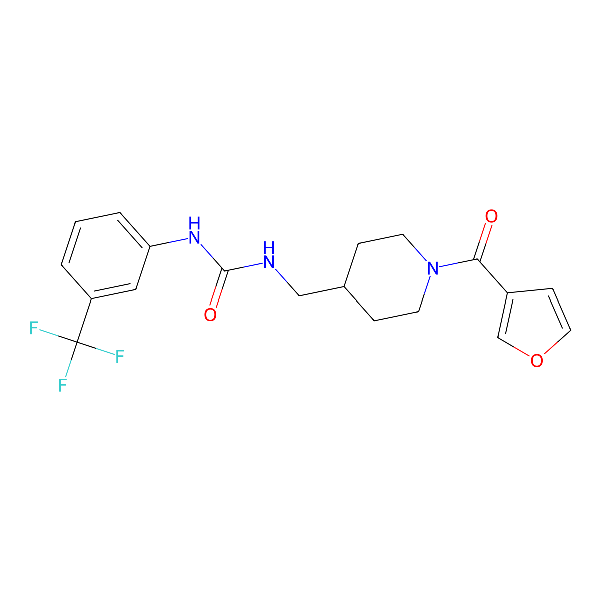 1-((1-(Furan-3-carbonyl)piperidin-4-yl)methyl)-3-(3-(trifluoromethyl)phenyl)urea molecular structure, CAS 1396877-98-7