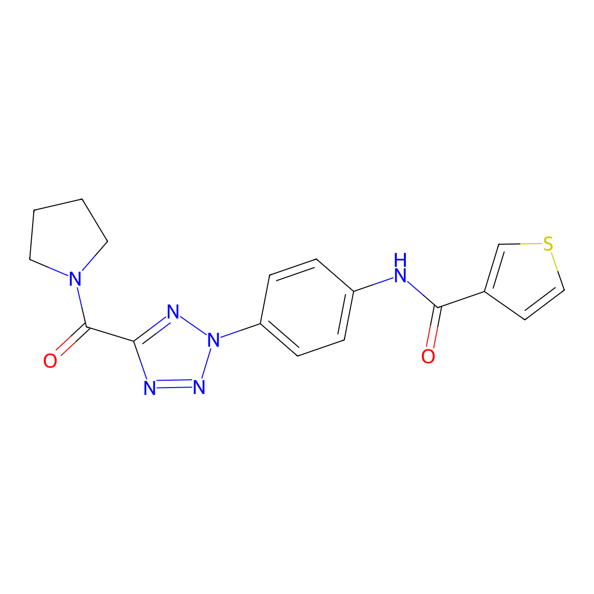 N-(4-(5-(pyrrolidine-1-carbonyl)-2H-tetrazol-2-yl)phenyl)thiophene-3-carboxamide molecular structure, CAS 1396878-04-8