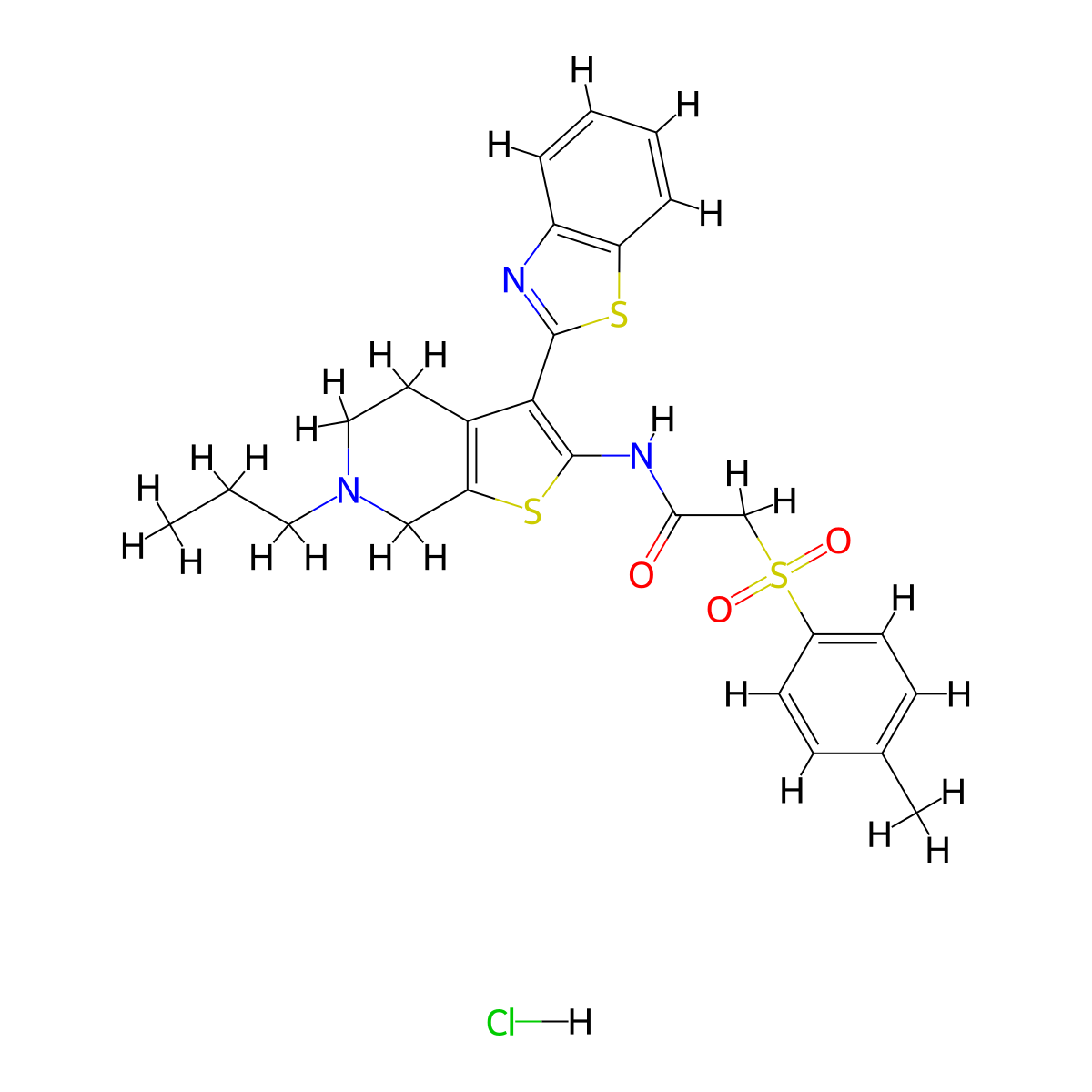 N-(3-(benzo[d]thiazol-2-yl)-6-propyl-4,5,6,7-tetrahydrothieno[2,3-c]pyridin-2-yl)-2-tosylacetamide hydrochloride molecular structure, CAS 1396878-06-0