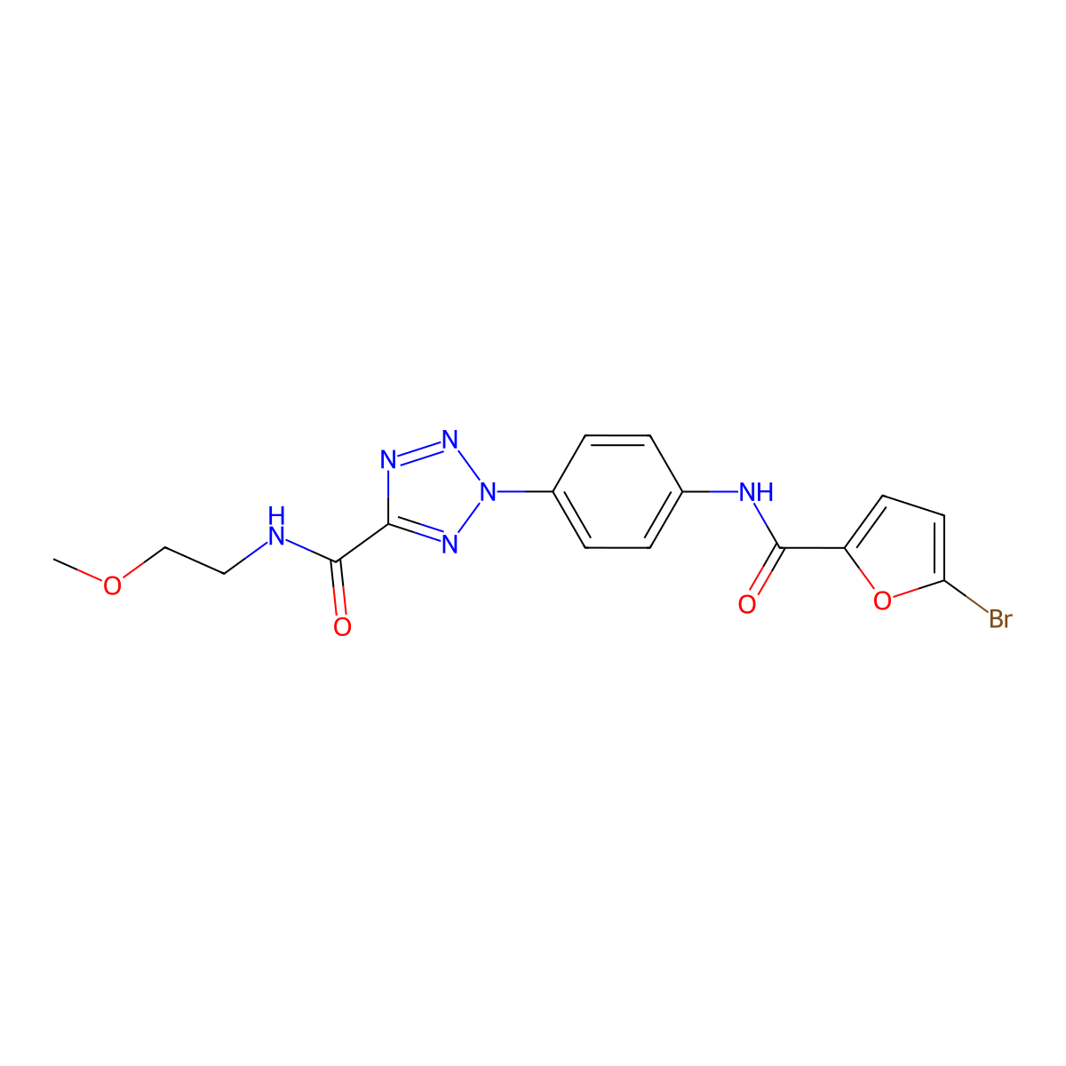 2-(4-(5-bromofuran-2-carboxamido)phenyl)-N-(2-methoxyethyl)-2H-tetrazole-5-carboxamide molecular structure, CAS 1396878-10-6