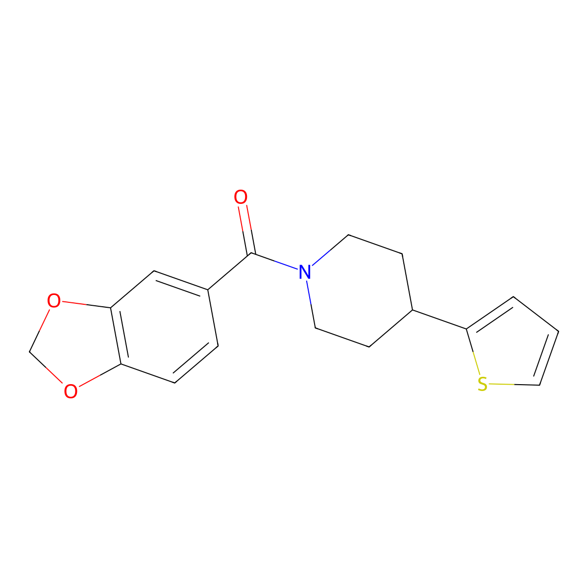 Benzo[d][1,3]dioxol-5-yl(4-(thiophen-2-yl)piperidin-1-yl)methanone molecular structure, CAS 1396878-16-2