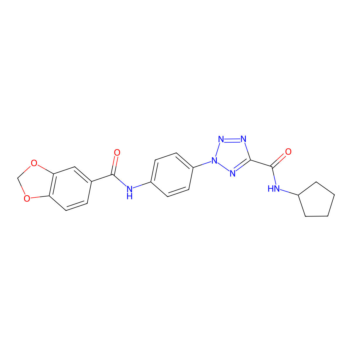 2-(4-(benzo[d][1,3]dioxole-5-carboxamido)phenyl)-N-cyclopentyl-2H-tetrazole-5-carboxamide molecular structure, CAS 1396878-21-9