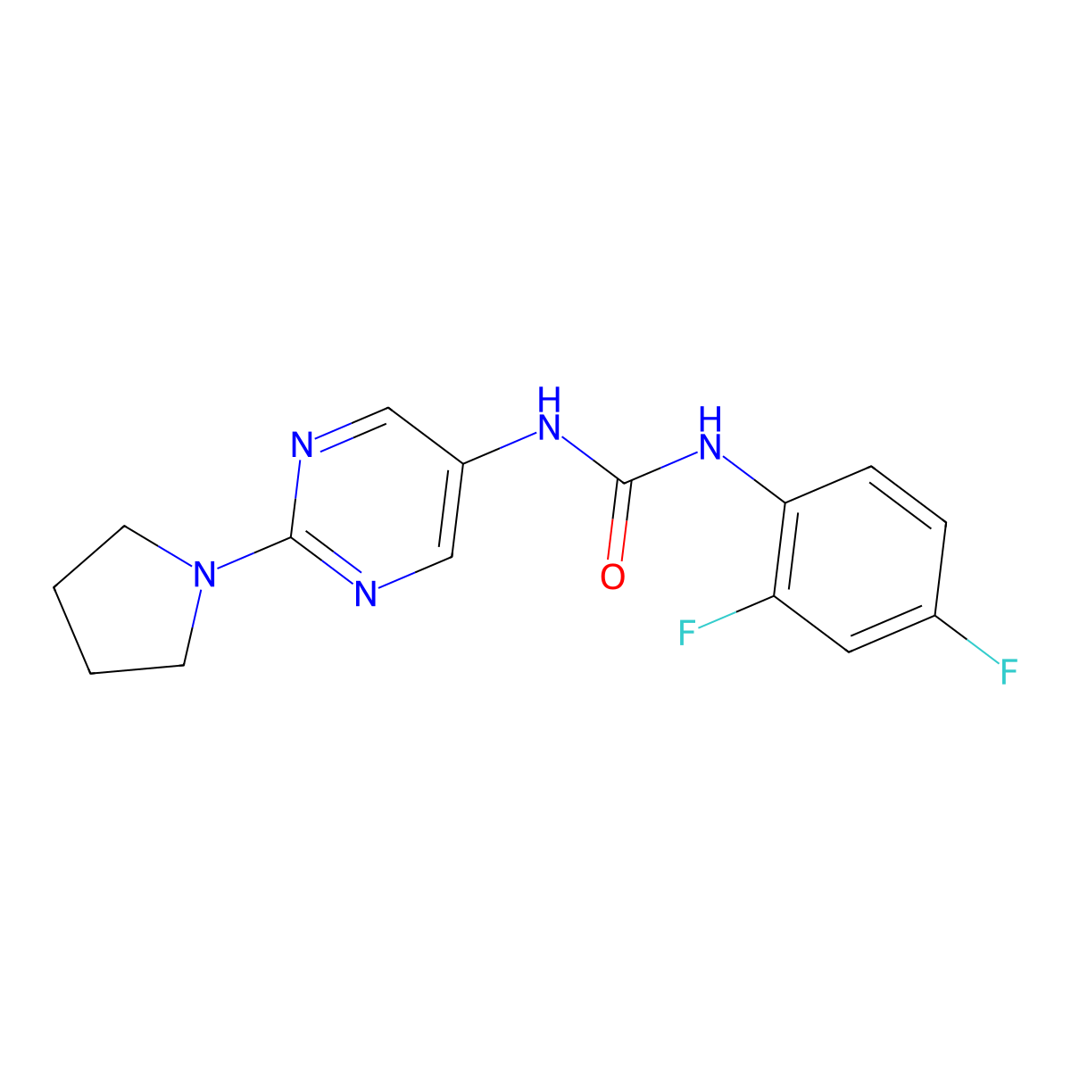 1-(2,4-Difluorophenyl)-3-[2-(pyrrolidin-1-yl)pyrimidin-5-yl]urea molecular structure, CAS 1396878-22-0
