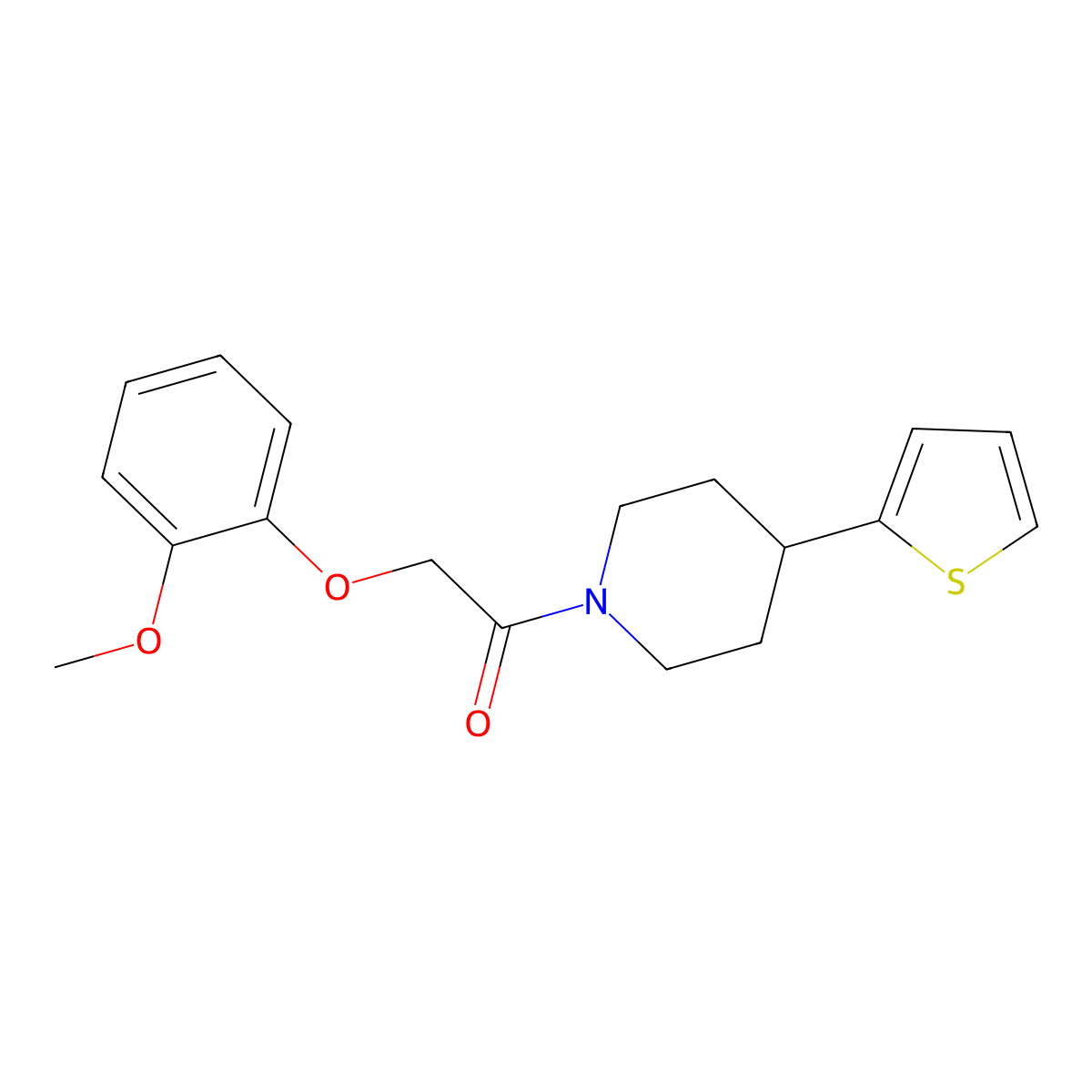 2-(2-Methoxyphenoxy)-1-(4-(thiophen-2-yl)piperidin-1-yl)ethanone molecular structure, CAS 1396878-24-2
