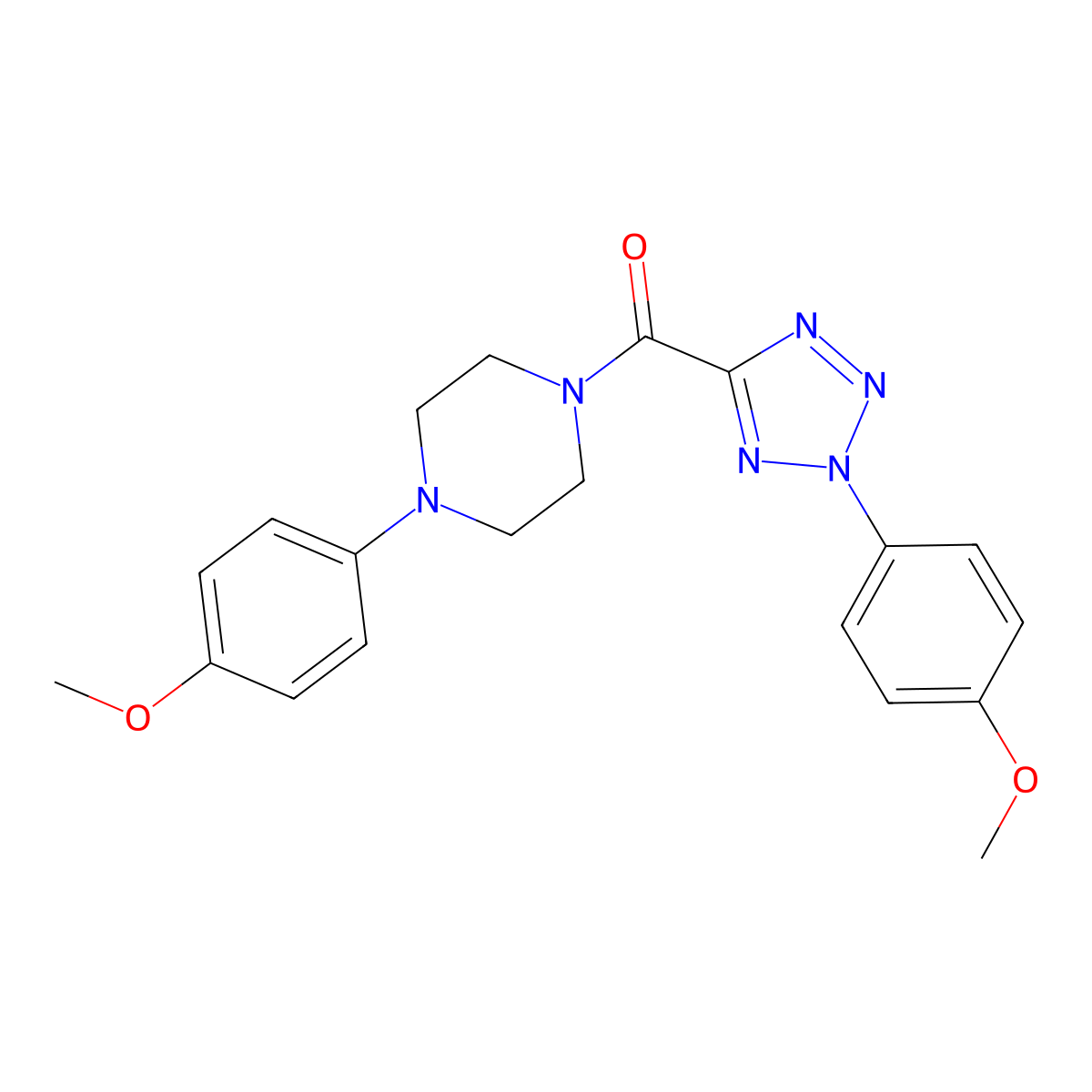 (2-(4-methoxyphenyl)-2H-tetrazol-5-yl)(4-(4-methoxyphenyl)piperazin-1-yl)methanone molecular structure, CAS 1396878-26-4