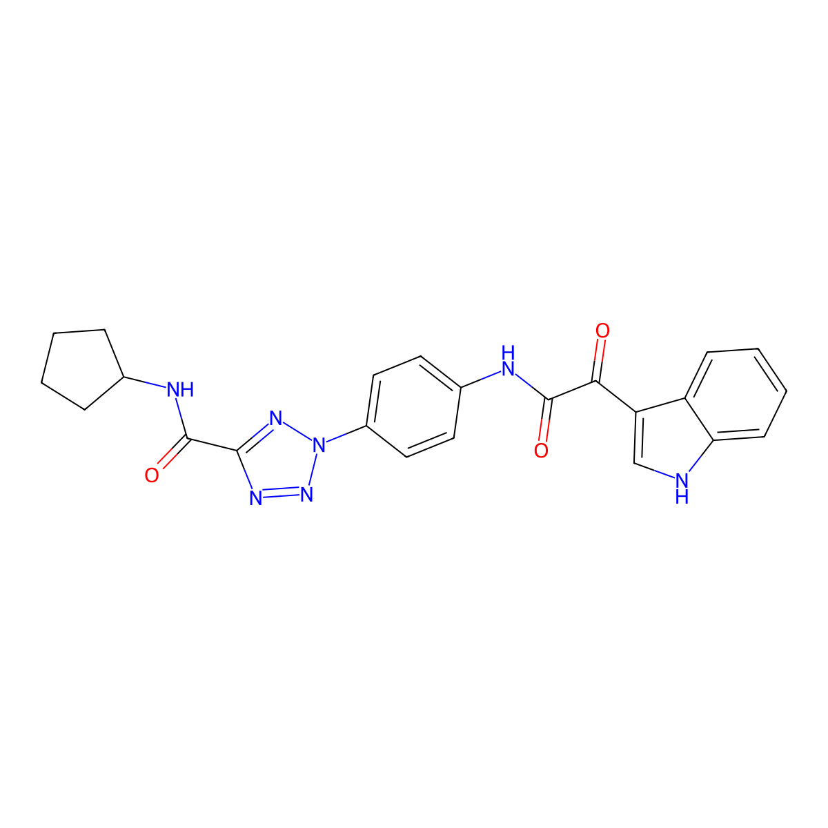 2-(4-(2-(1H-indol-3-yl)-2-oxoacetamido)phenyl)-N-cyclopentyl-2H-tetrazole-5-carboxamide molecular structure, CAS 1396878-27-5