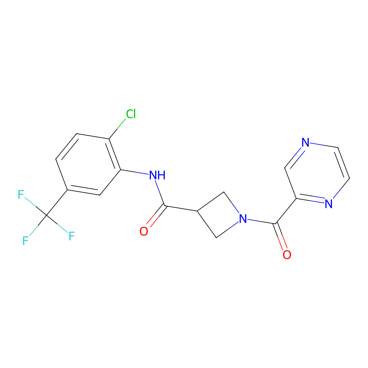 N-[2-chloro-5-(trifluoromethyl)phenyl]-1-(pyrazine-2-carbonyl)azetidine-3-carboxamide molecular structure, CAS 1396878-29-7
