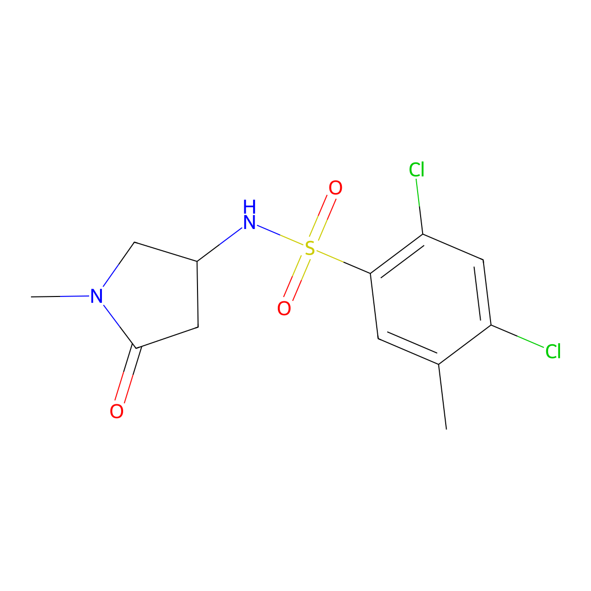 2,4-dichloro-5-methyl-N-(1-methyl-5-oxopyrrolidin-3-yl)benzenesulfonamide molecular structure, CAS 1396878-33-3