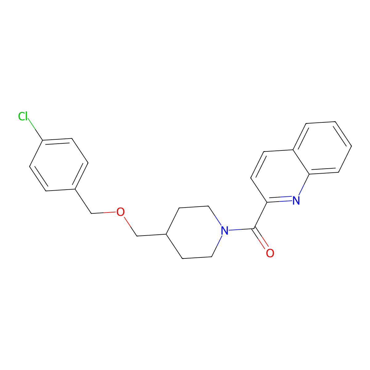 (4-(((4-Chlorobenzyl)oxy)methyl)piperidin-1-yl)(quinolin-2-yl)methanone molecular structure, CAS 1396878-34-4