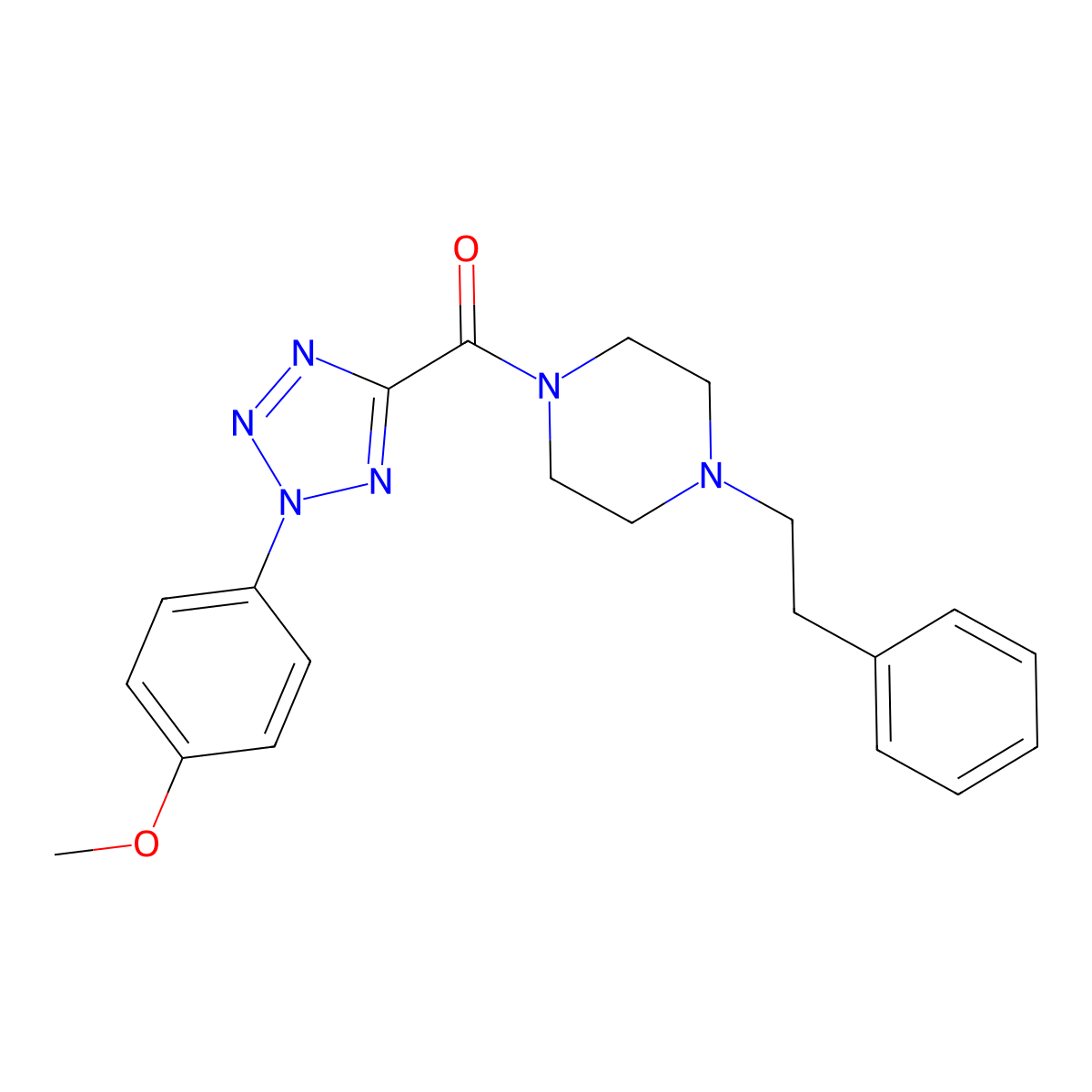(2-(4-methoxyphenyl)-2H-tetrazol-5-yl)(4-phenethylpiperazin-1-yl)methanone molecular structure, CAS 1396878-36-6