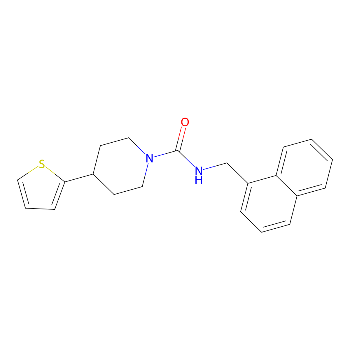 N-(naphthalen-1-ylmethyl)-4-(thiophen-2-yl)piperidine-1-carboxamide molecular structure, CAS 1396878-38-8