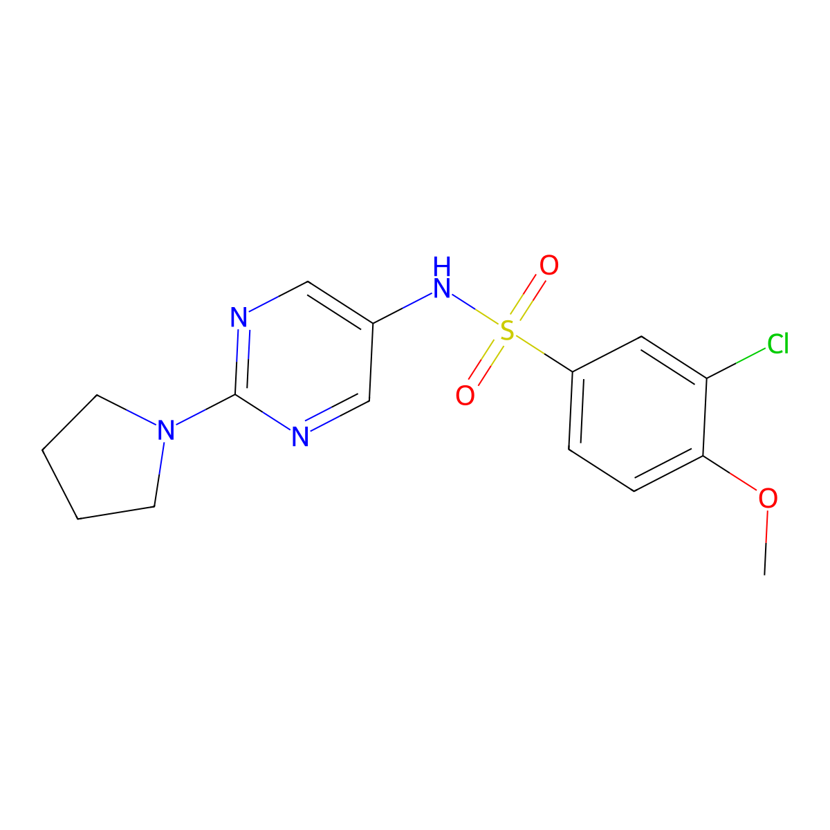 3-chloro-4-methoxy-N-(2-(pyrrolidin-1-yl)pyrimidin-5-yl)benzenesulfonamide molecular structure, CAS 1396878-39-9