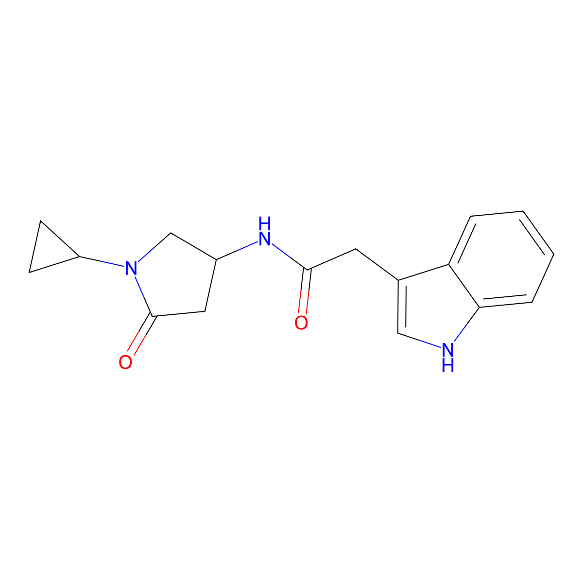 N-(1-cyclopropyl-5-oxopyrrolidin-3-yl)-2-(1H-indol-3-yl)acetamide molecular structure, CAS 1396878-40-2