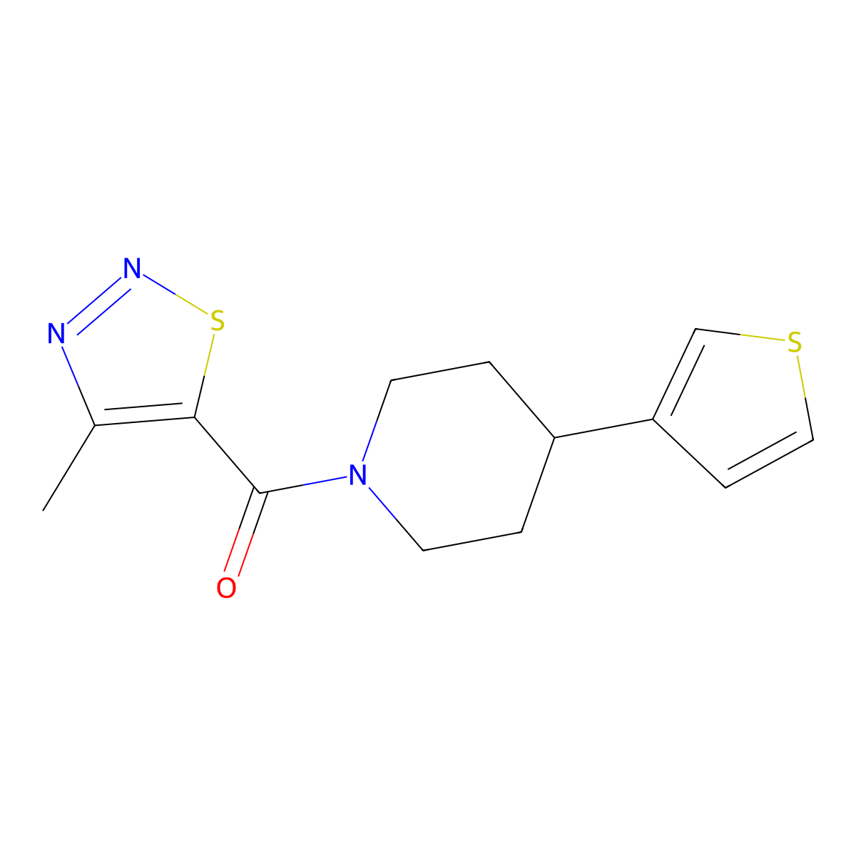 (4-Methyl-1,2,3-thiadiazol-5-yl)(4-(thiophen-3-yl)piperidin-1-yl)methanone molecular structure, CAS 1396878-46-8