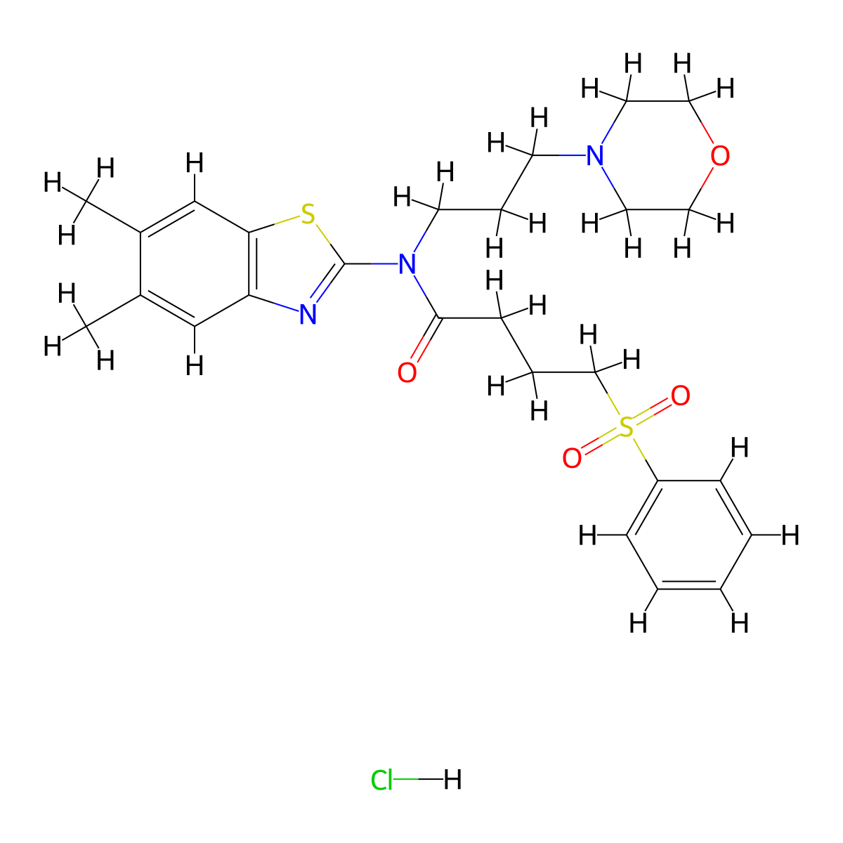 N-(5,6-dimethylbenzo[d]thiazol-2-yl)-N-(3-morpholinopropyl)-4-(phenylsulfonyl)butanamide hydrochloride molecular structure, CAS 1396878-50-4