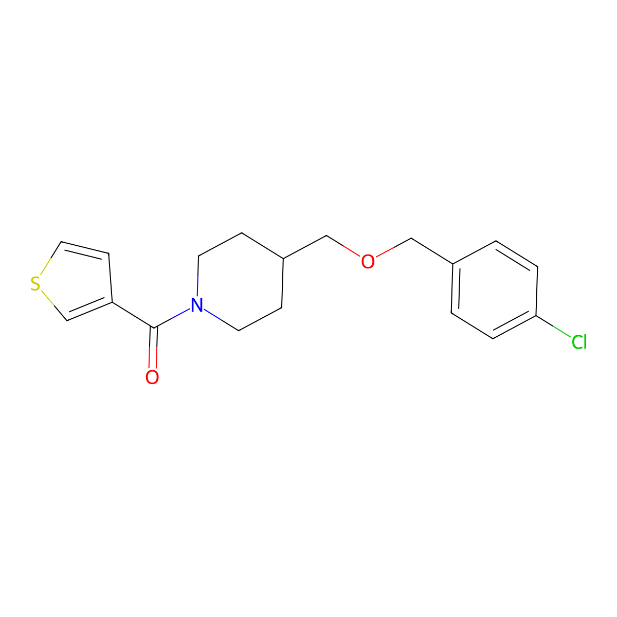 (4-(((4-Chlorobenzyl)oxy)methyl)piperidin-1-yl)(thiophen-3-yl)methanone molecular structure, CAS 1396878-52-6