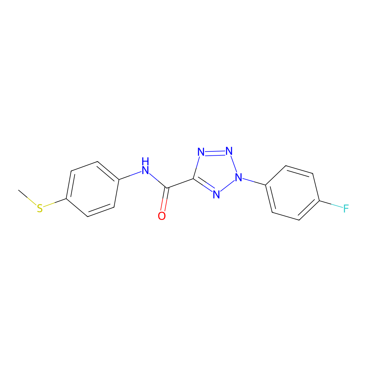 2-(4-fluorophenyl)-N-(4-(methylthio)phenyl)-2H-tetrazole-5-carboxamide molecular structure, CAS 1396878-75-3