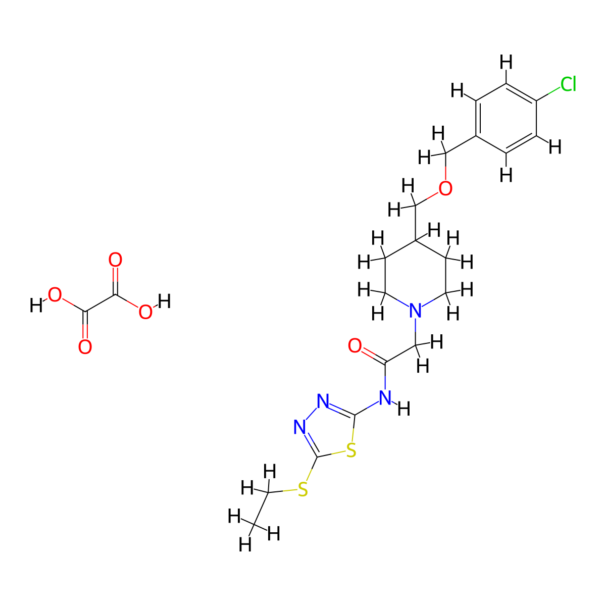 2-(4-(((4-chlorobenzyl)oxy)methyl)piperidin-1-yl)-N-(5-(ethylthio)-1,3,4-thiadiazol-2-yl)acetamide oxalate molecular structure, CAS 1396878-77-5