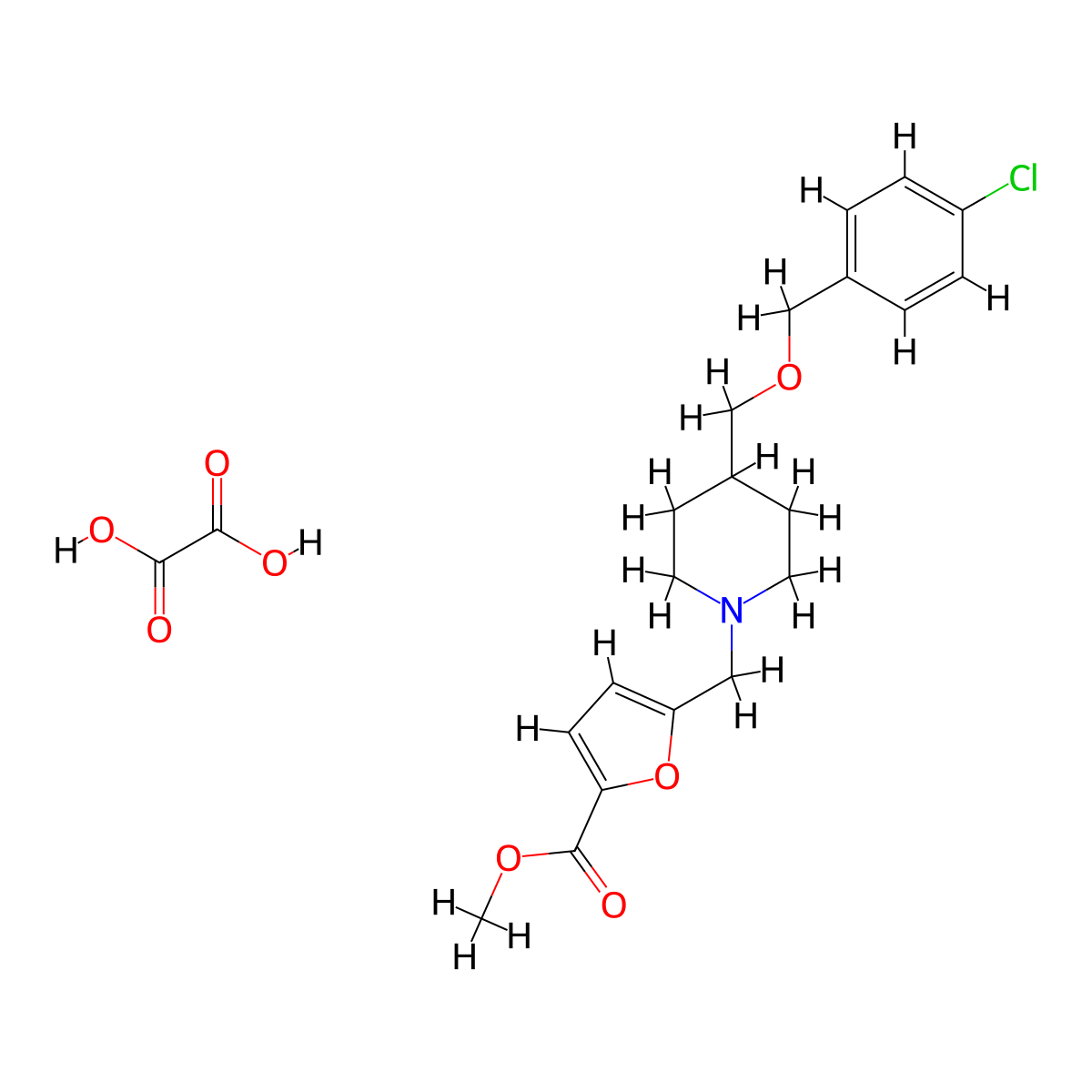 Methyl 5-((4-(((4-chlorobenzyl)oxy)methyl)piperidin-1-yl)methyl)furan-2-carboxylate oxalate molecular structure, CAS 1396878-85-5